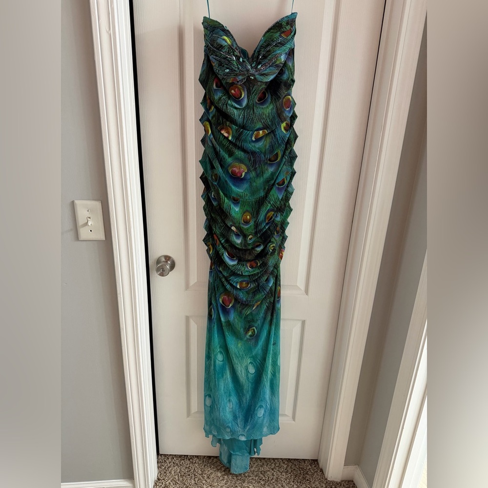 Alberto Makali Vibrant Green and Blue Dress